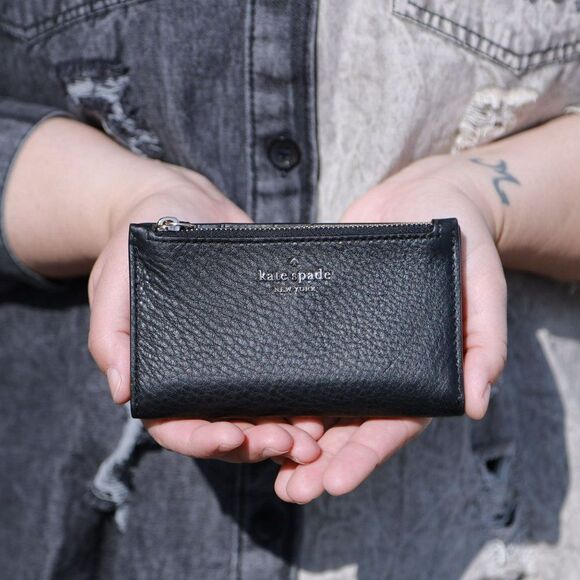 NWT Kate Spade Small Pebble Leather Small Slim Wallet Black - Picture 2 of 9